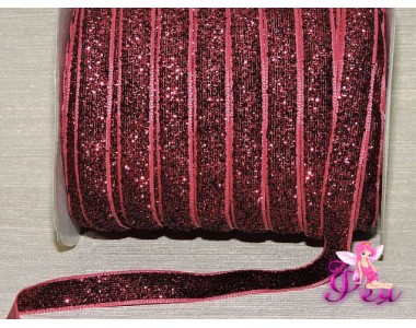 Бархатная лента 1см  с люрексом, цв. бордовый
