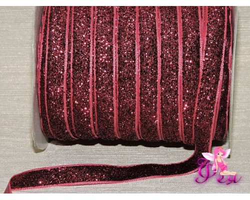Бархатная лента 1см  с люрексом, цв. бордовый