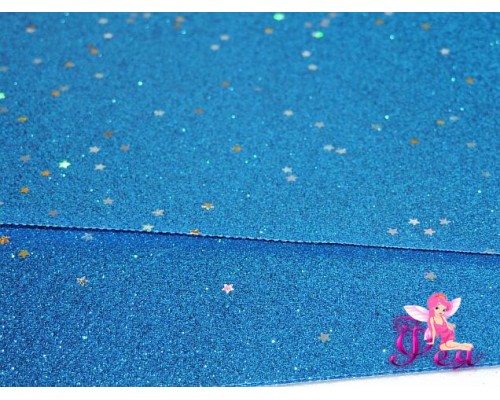 Лист кожзам "Глиттер-звездочки", цв. синий 