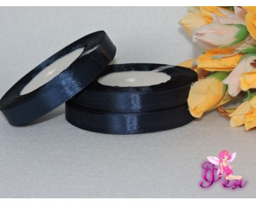 Однотонная атласная лента 12мм, цв. темный джинс