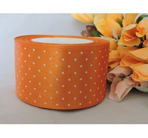 Атласная лента с рисунком горох, 50 мм*23 м, цв. рыжий