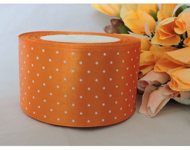 Атласная лента с рисунком горох, 50 мм*23 м, цв. рыжий