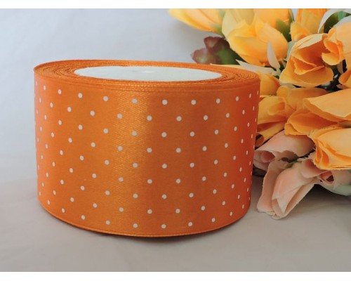 Атласная лента с рисунком горох, 50 мм*23 м, цв. рыжий