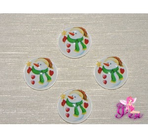 Кабошон стеклянный с рисунком 25 мм "Снеговик" - 1шт