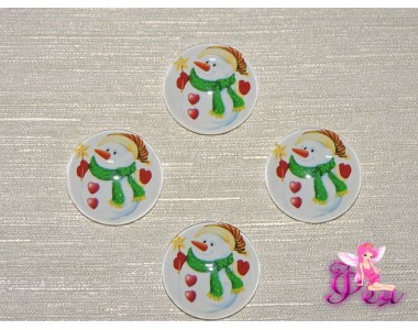 Кабошон стеклянный с рисунком 25 мм "Снеговик" - 1шт