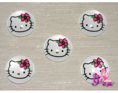 Кабошон стеклянный с рисунком 25 мм "Китти с цветочком" - 1шт