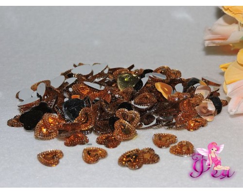 Кабошоны-стразы "Сердечко" 12 мм, светлое золото