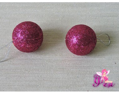 Шарик новогодний 2,7 см с блестками,  фукси