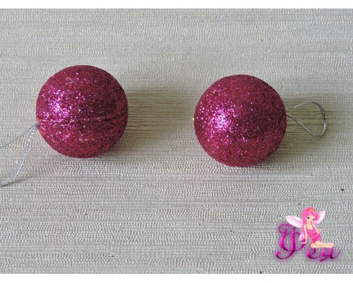 Шарик новогодний 2,7 см с блестками,  фукси