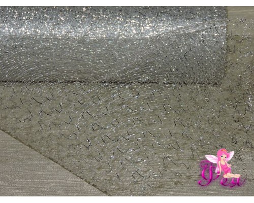 Фатин с люрексом, средняя жесткость, ширина 15 см, цв. серебро ( отрез 1 м)