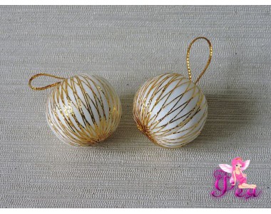 Шарик новогодний 2,7 см, белый с люрексом