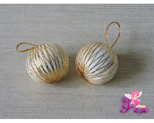 Шарик новогодний 2,7 см, белый с люрексом