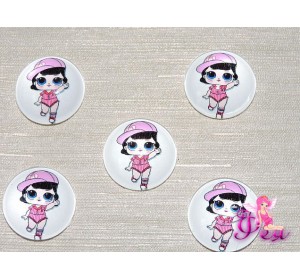 Кабошон стеклянный с рисунком 25 мм "ЛОЛ  в кепке" - 1шт