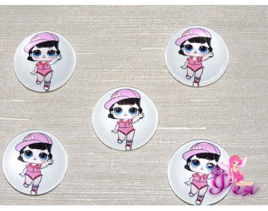 Кабошон стеклянный с рисунком 25 мм "ЛОЛ  в кепке" - 1шт