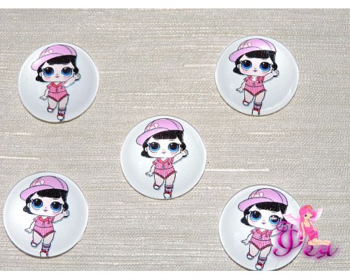 Кабошон стеклянный с рисунком 25 мм "ЛОЛ  в кепке" - 1шт