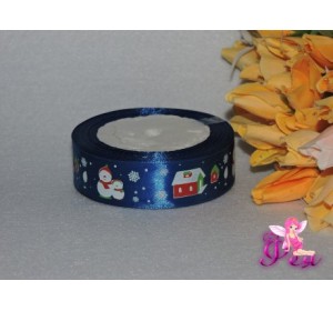 Атласная лента "Снеговик" 25 см, цвет синий