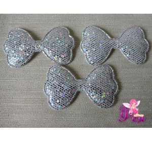 Патч 3D, с пайетками "Бантик" 6,3 *3,5 см, серебро/белый