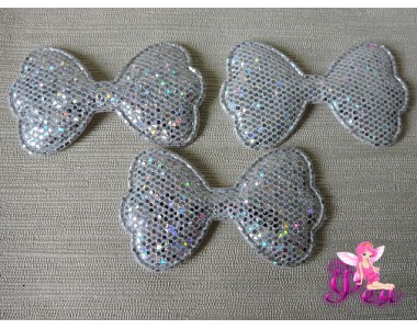 Патч 3D, с пайетками "Бантик" 6,3 *3,5 см, серебро/белый