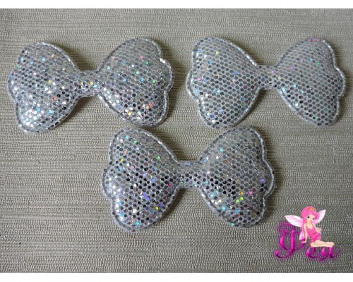 Патч 3D, с пайетками "Бантик" 6,3 *3,5 см, серебро/белый