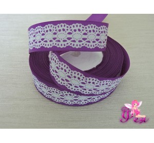 Репсовая лента 25 мм с рисунком "Кружево", цв. фиолетовый - 1 м