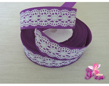 Репсовая лента 25 мм с рисунком "Кружево", цв. фиолетовый - 1 м