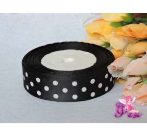 Репсовая лента 25 мм с рисунком "Крупный белый горох" , черного цвета - 1м