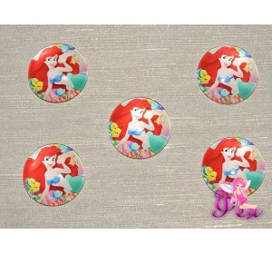 Кабошон стеклянный с рисунком 25 мм "Русалочка" - 1шт