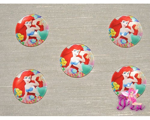 Кабошон стеклянный с рисунком 25 мм "Русалочка" - 1шт