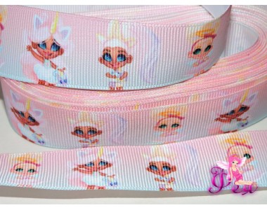 Лента репсовая 25 мм с рисунком «Hairdorables» (Хэрдораблс) № 1 - 1м