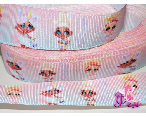 Лента репсовая 25 мм с рисунком «Hairdorables» (Хэрдораблс) № 1 - 1м