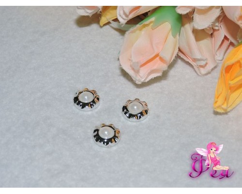 Кабошоны флоризель пластик, цв.серебро 12мм