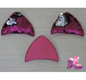 Патч 3D с двухсторон. пайетками "Ушки" 6*4 см , фукси (1 шт)