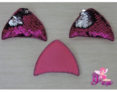 Патч 3D с двухсторон. пайетками "Ушки" 6*4 см , фукси (1 шт)