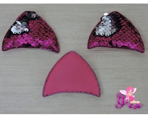 Патч 3D с двухсторон. пайетками "Ушки" 6*4 см , фукси (1 шт)