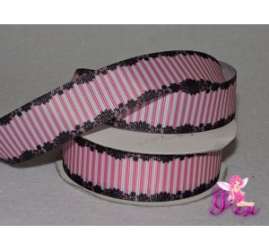 Репсовая лента 25 мм с рисунком " Кружево, полоска" - 1м