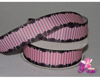 Репсовая лента 25 мм с рисунком " Кружево, полоска" - 1м