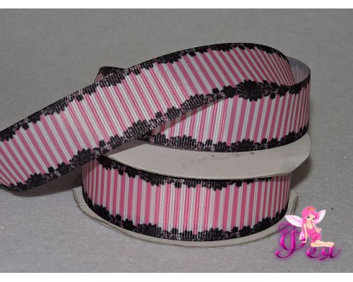 Репсовая лента 25 мм с рисунком " Кружево, полоска" - 1м