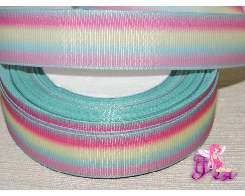 Репсовая лента 25 мм с рисунком  "Радуга" (1 м)