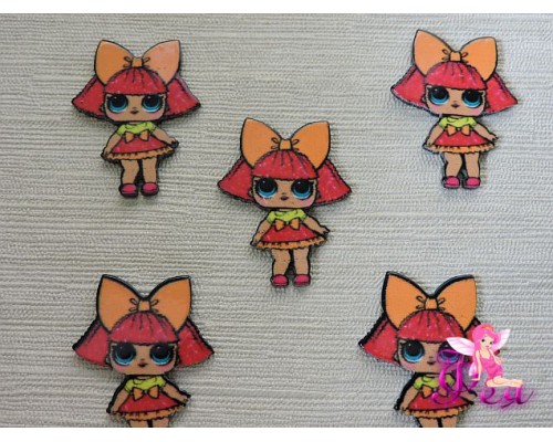 Кабошон-вырубка 35 мм, ЛОЛ  с оранжевым бантиком (пластик) - 1шт