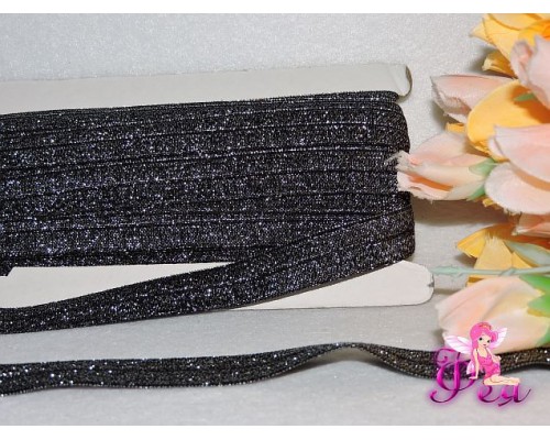 Тесьма эластичная с люрексом 1,5 см, цв. черный