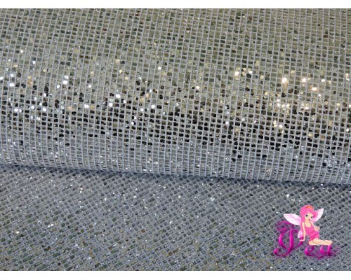 Искусственная кожа "Сетка-блестки" 0.6 мм, цв.  серебро