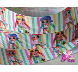 Лента репсовая 25 мм с рисунком «Hairdorables» (Хэрдораблс) № 10 - 1м