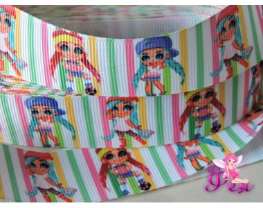 Лента репсовая 25 мм с рисунком «Hairdorables» (Хэрдораблс) № 10 - 1м