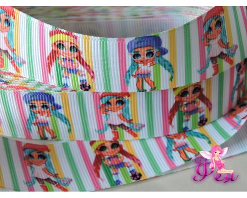 Лента репсовая 25 мм с рисунком «Hairdorables» (Хэрдораблс) № 10 - 1м