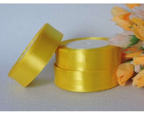 Однотонная атласная лента 25 мм , цв. желтый № 132