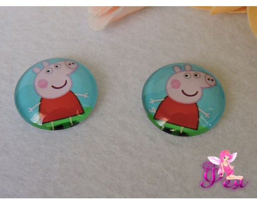 Кабошон стеклянный с рисунком " Свинка Пепа", 25 мм