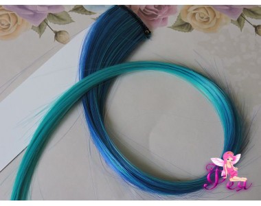 Цветная прядь градиент, 50 см, цв. синий-зеленый - 1 шт.