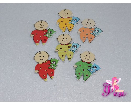 Деревянные фигурки для декора" Малыш с мишкой", 3-6 см (Скрапбукинга)