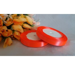 Однотонная атласная лента 12мм , цв. оранжевый - 1 м.