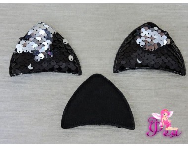 Патч 3D с двухсторон. пайетками "Ушки" 6*4 см , черный (1 шт)